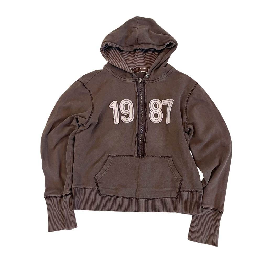 Vintage Aeropostale Y2K Brown Half Zip Hoodie Sweatshirt 1987 Applique Brown XL